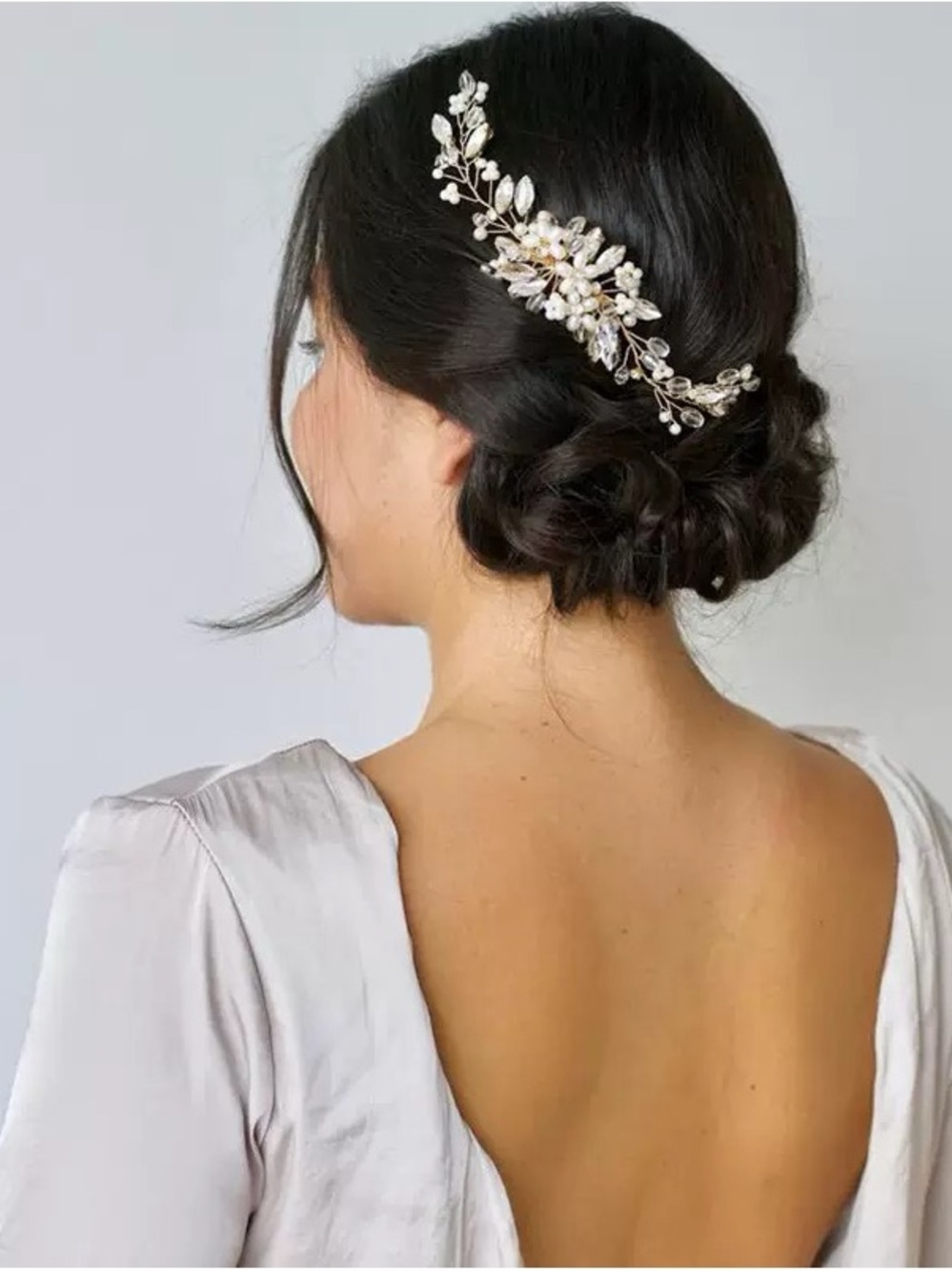 Anthropologie Silver Pearl & Crystal Hair Vine